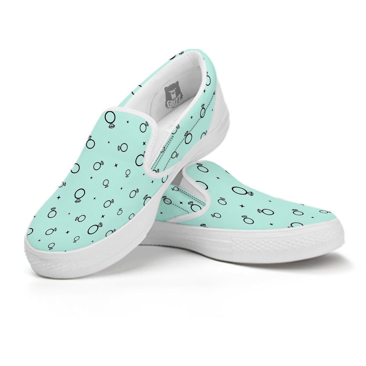 Blue Diamond Ring Print Pattern White Slip On Shoes-grizzshop