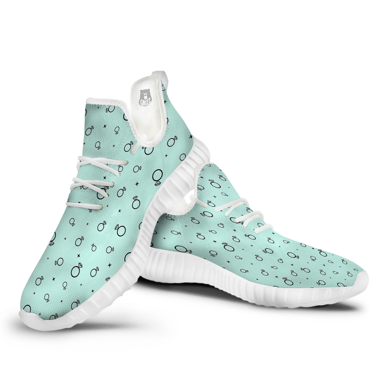 Blue Diamond Ring Print Pattern White Walking Shoes-grizzshop