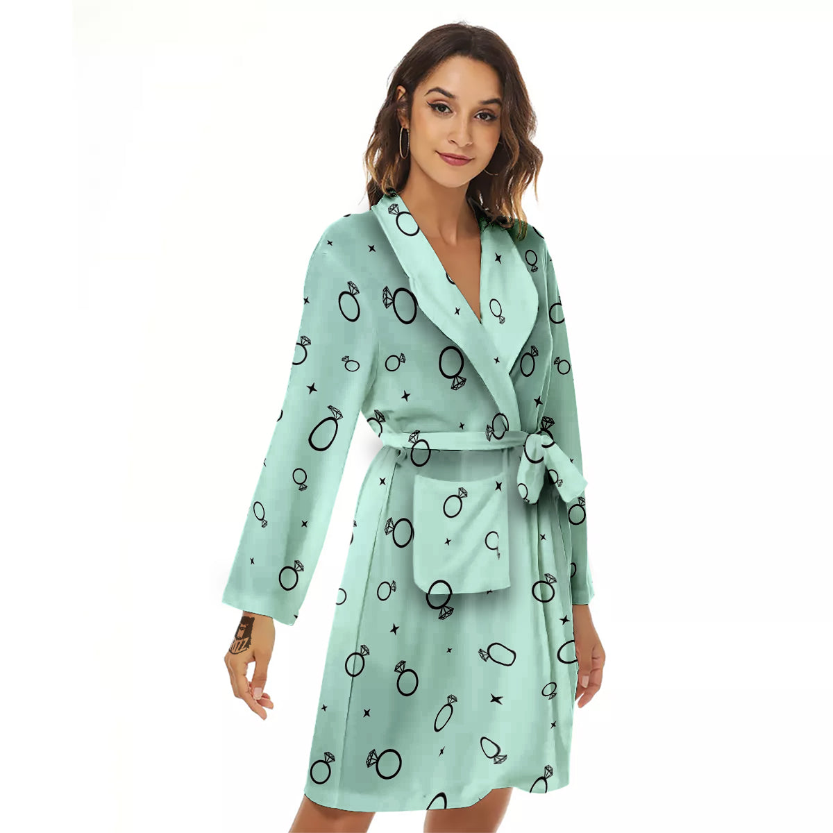 Blue Diamond Ring Print Pattern Women's Robe-grizzshop