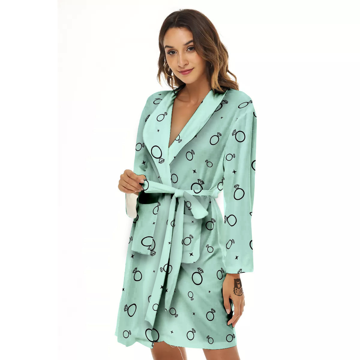 Blue Diamond Ring Print Pattern Women's Robe-grizzshop