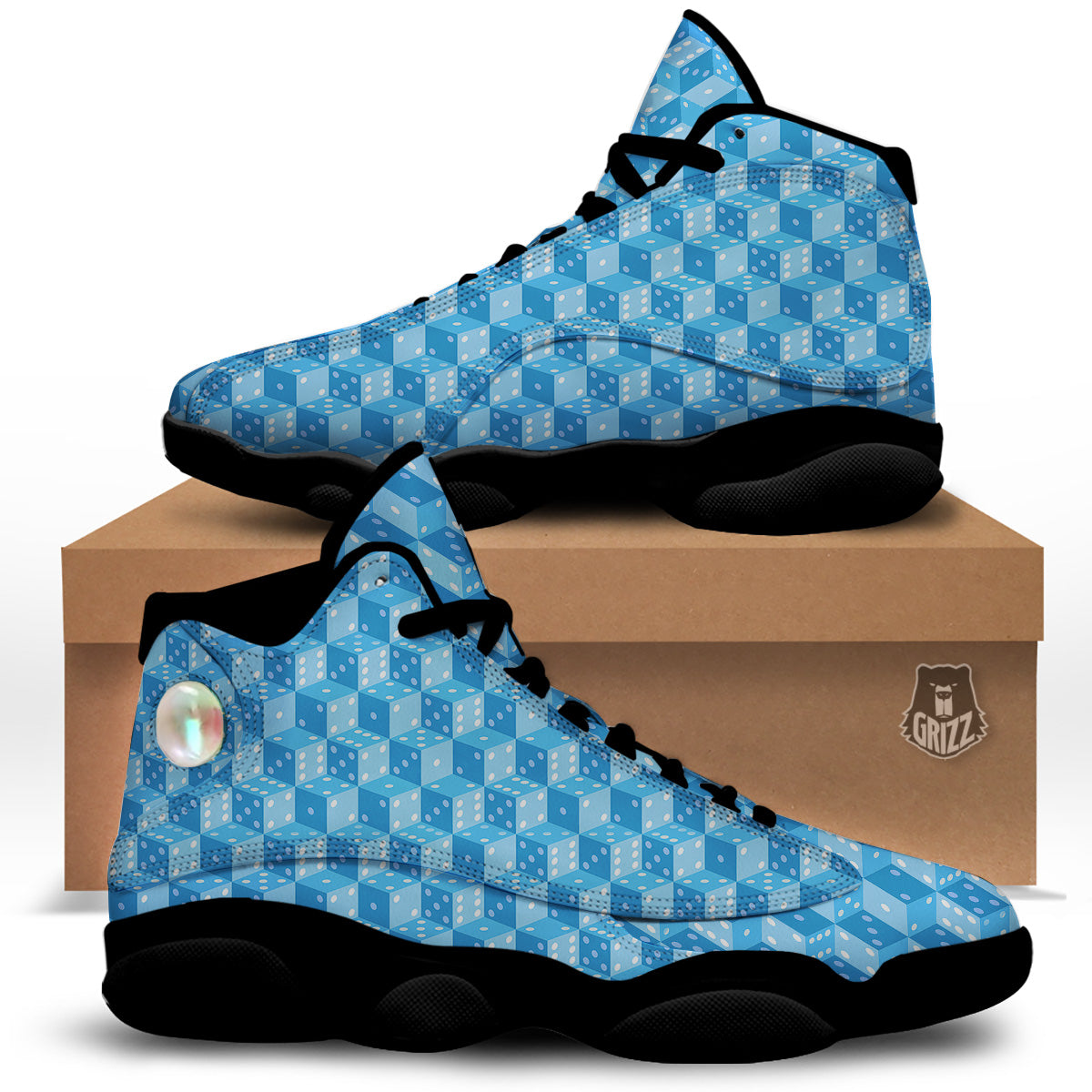 Blue Dice Casino Print Pattern Black Basketball Shoes-grizzshop