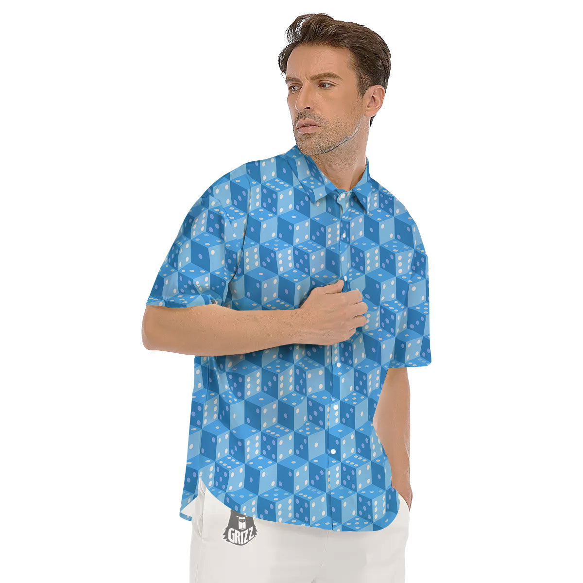 Blue Dice Casino Print Pattern Men's Short Sleeve Shirts-grizzshop