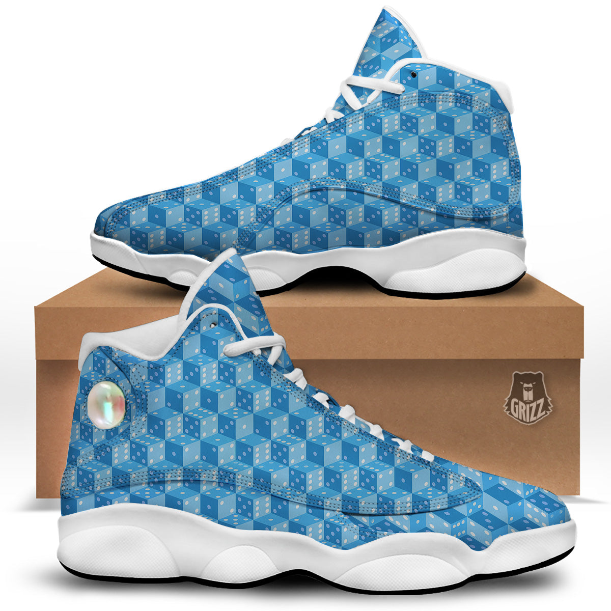 Blue Dice Casino Print Pattern White Basketball Shoes-grizzshop