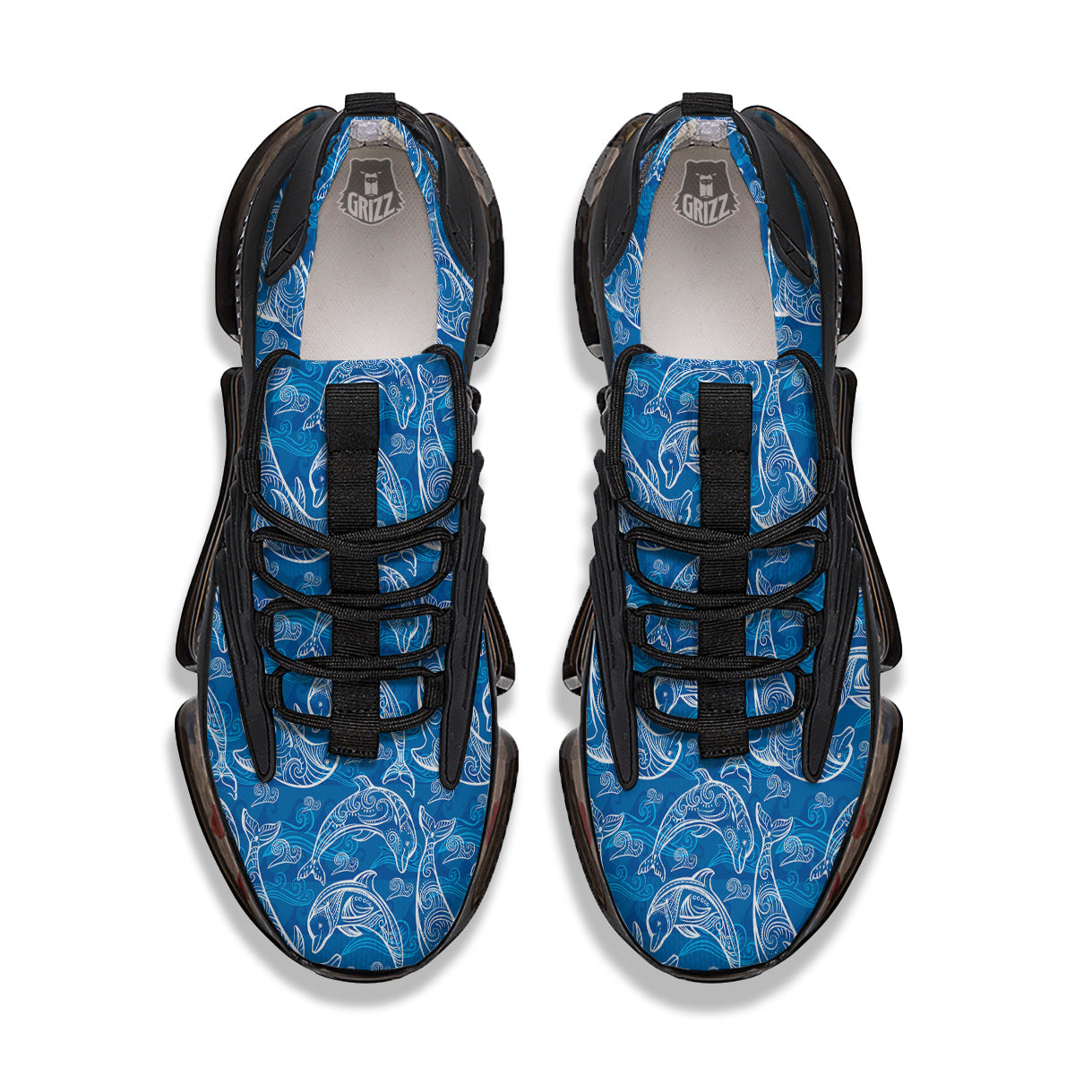 Blue Dolphins Ethnic Print Pattern Black Gym Shoes-grizzshop