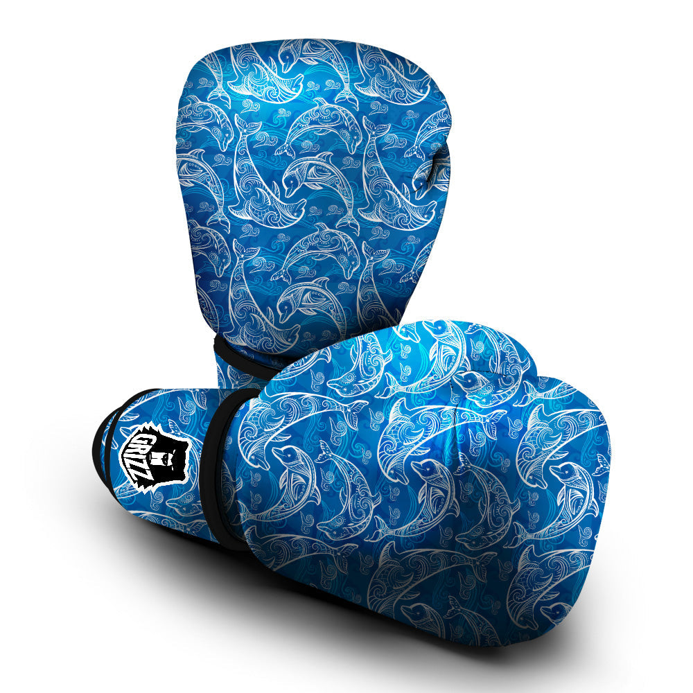 Blue Dolphins Ethnic Print Pattern Boxing Gloves-grizzshop