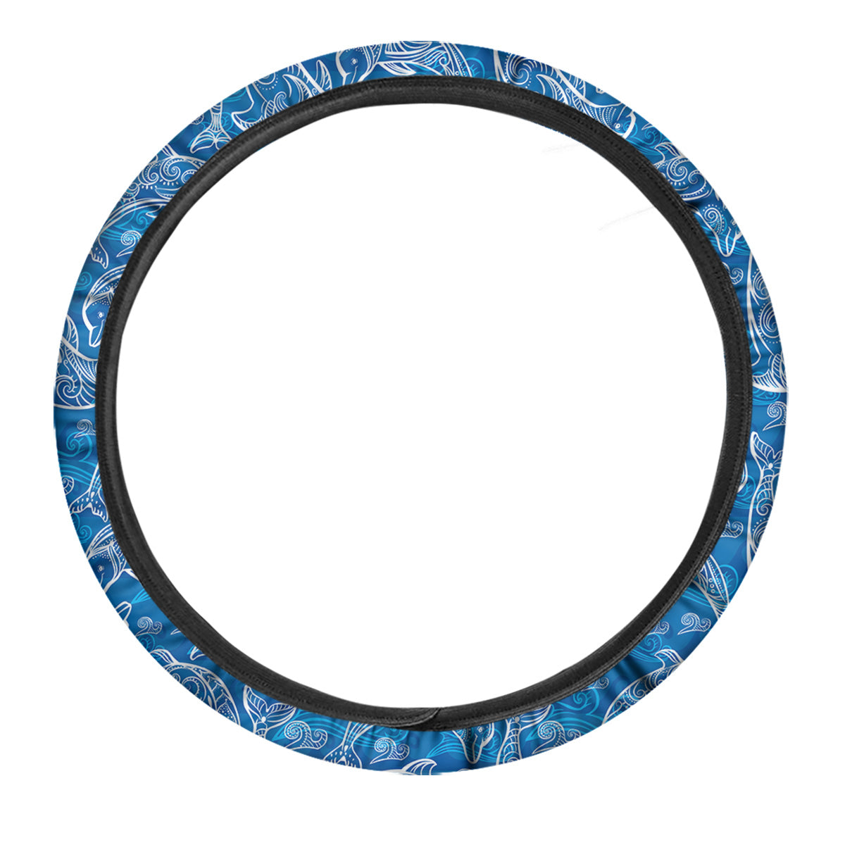 Blue Dolphins Ethnic Print Pattern Car Steering Wheel Cover-grizzshop