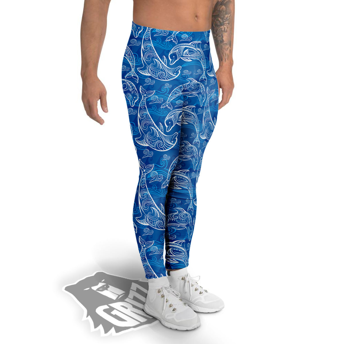 Blue Dolphins Ethnic Print Pattern Men's Leggings-grizzshop