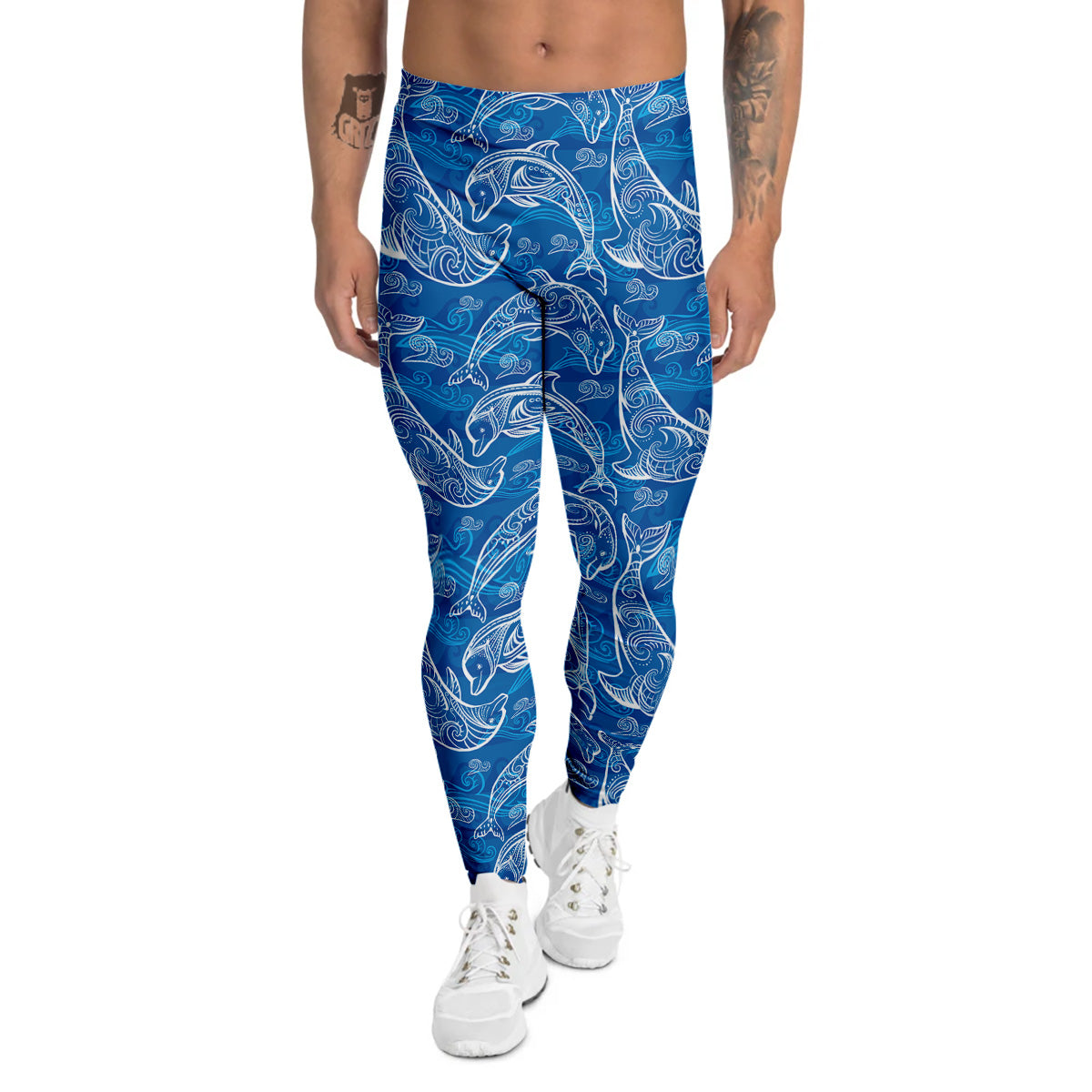 Blue Dolphins Ethnic Print Pattern Men's Leggings-grizzshop