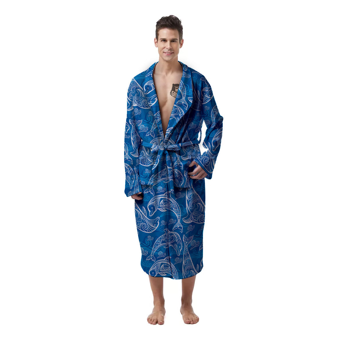 Blue Dolphins Ethnic Print Pattern Men's Robe-grizzshop