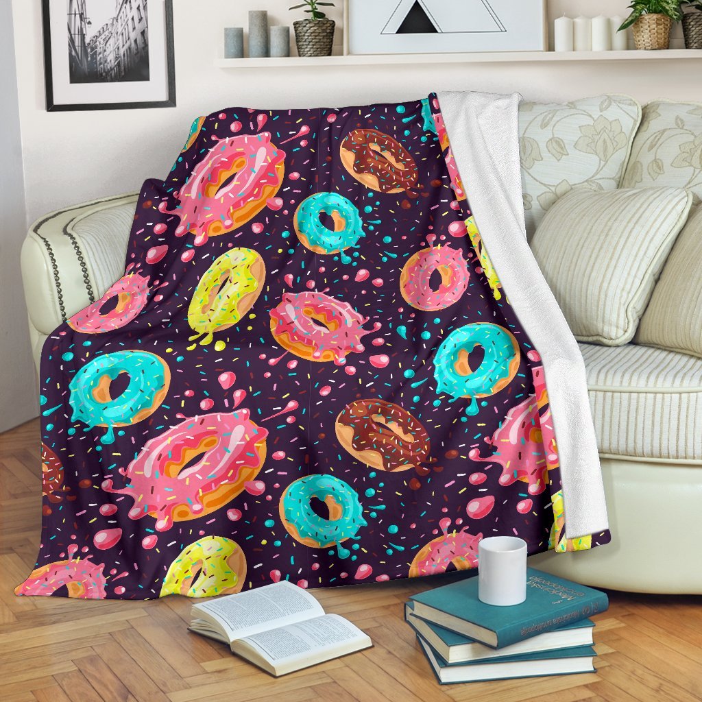 Blue Donut Pattern Print Blanket-grizzshop