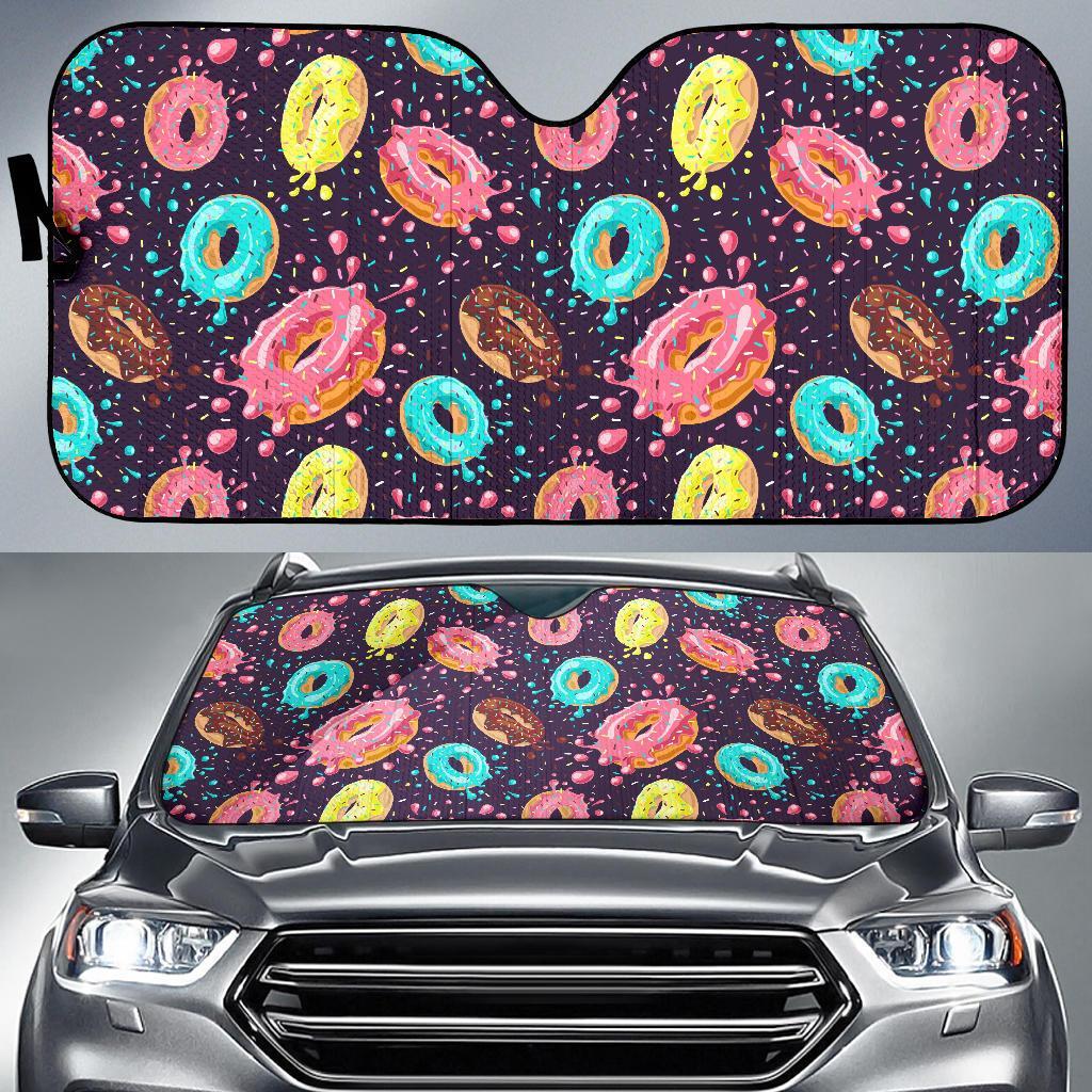Blue Donut Pattern Print Car Sun Shade-grizzshop