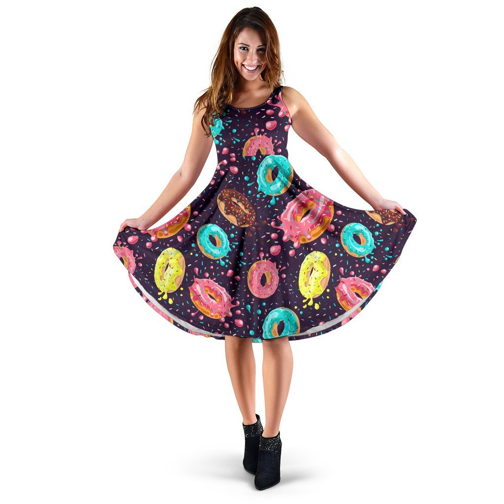 Blue Donut Pattern Print Dress-grizzshop