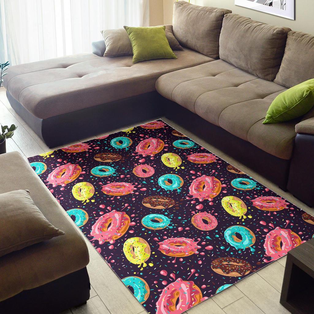 Blue Donut Pattern Print Floor Mat-grizzshop