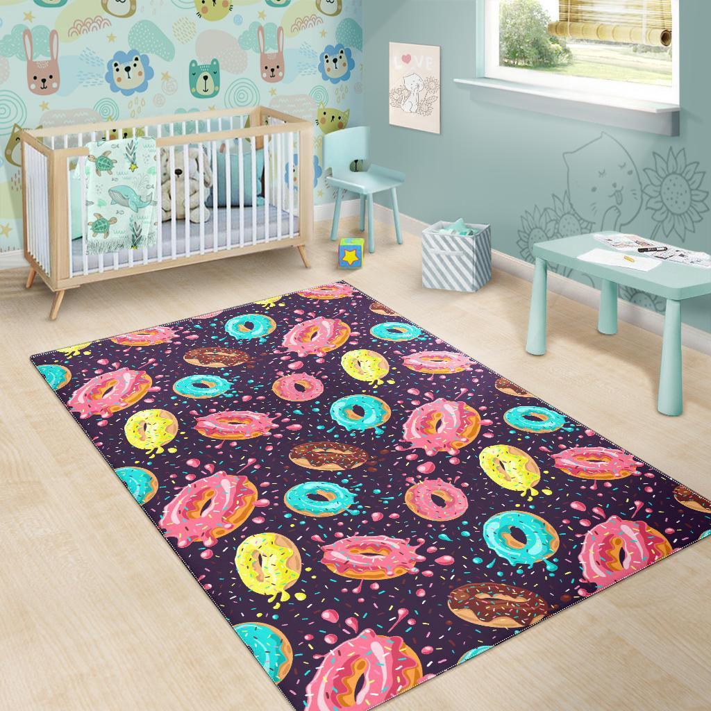 Blue Donut Pattern Print Floor Mat-grizzshop