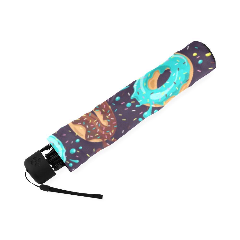 Blue Donut Pattern Print Foldable Umbrella-grizzshop