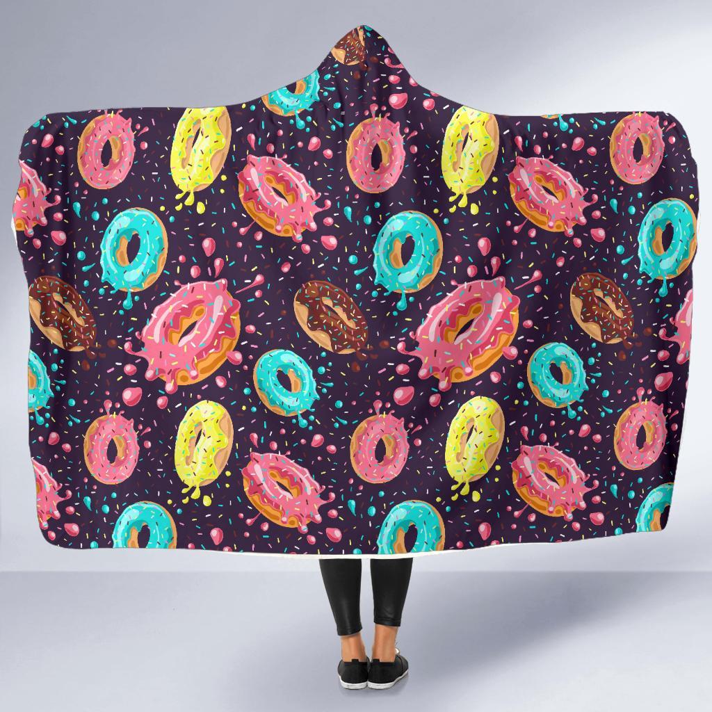 Blue Donut Pattern Print Hooded Blanket-grizzshop