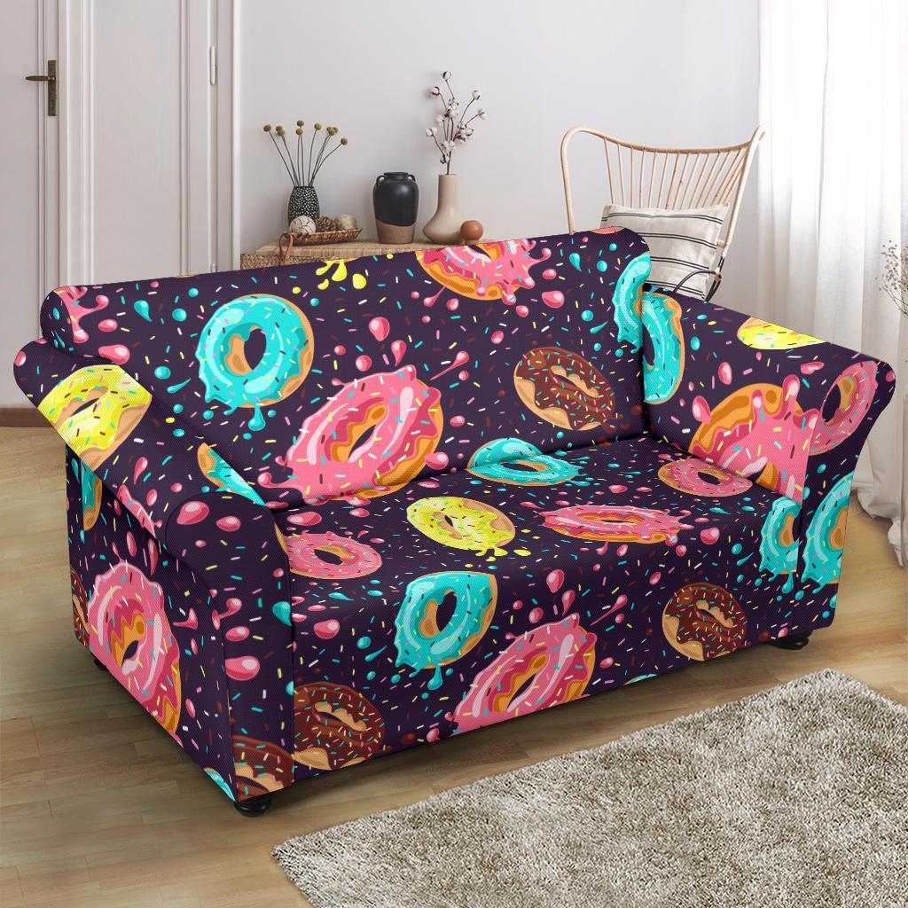 Blue Donut Pattern Print Loveseat Cover-grizzshop