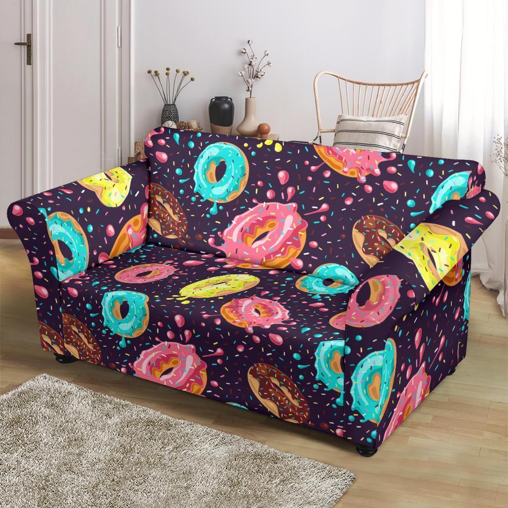 Blue Donut Pattern Print Loveseat Cover-grizzshop