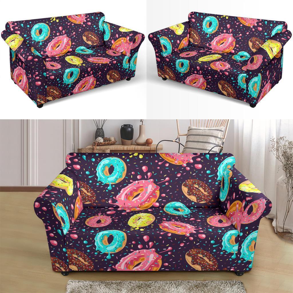 Blue Donut Pattern Print Loveseat Cover-grizzshop