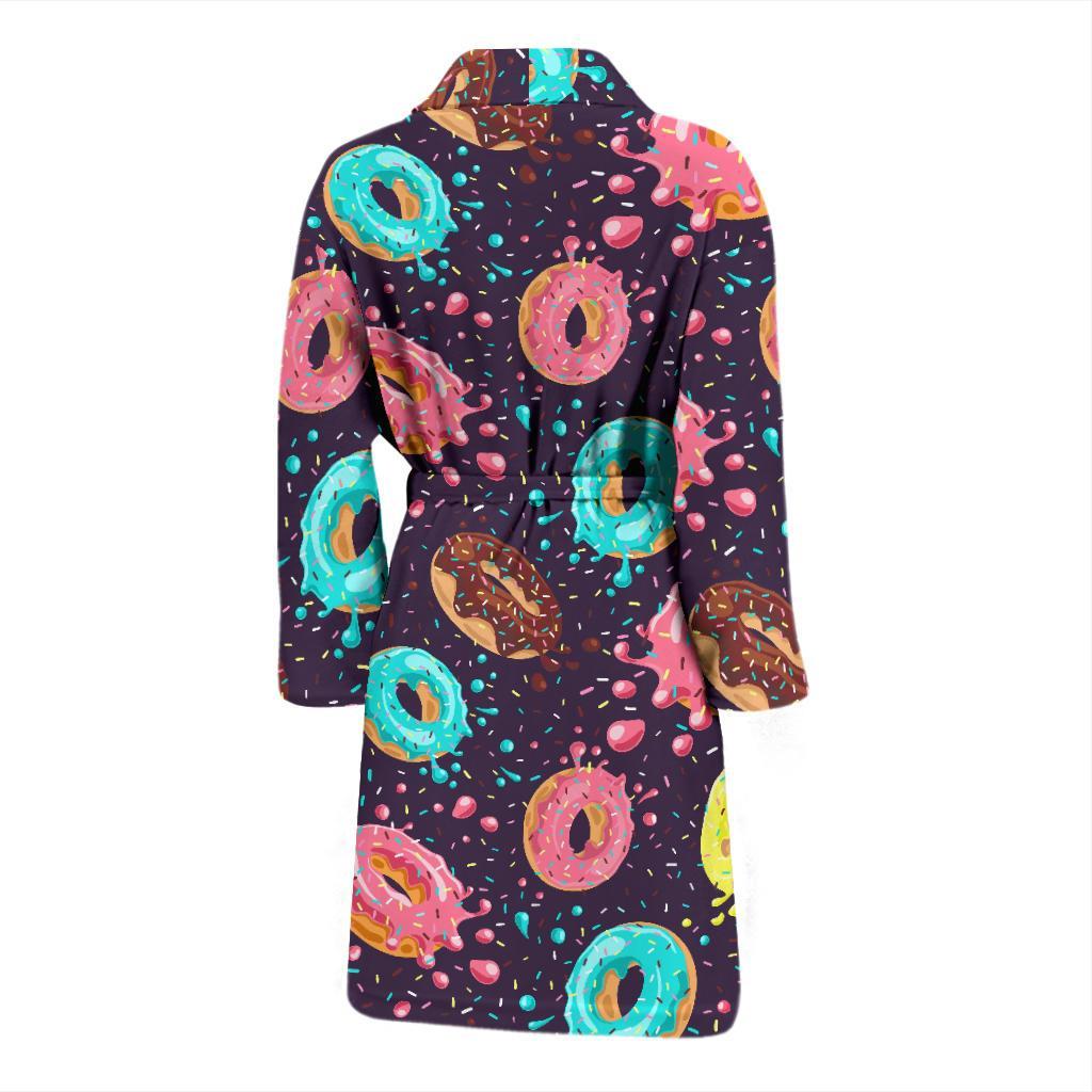 Blue Donut Pattern Print Men Long Robe-grizzshop