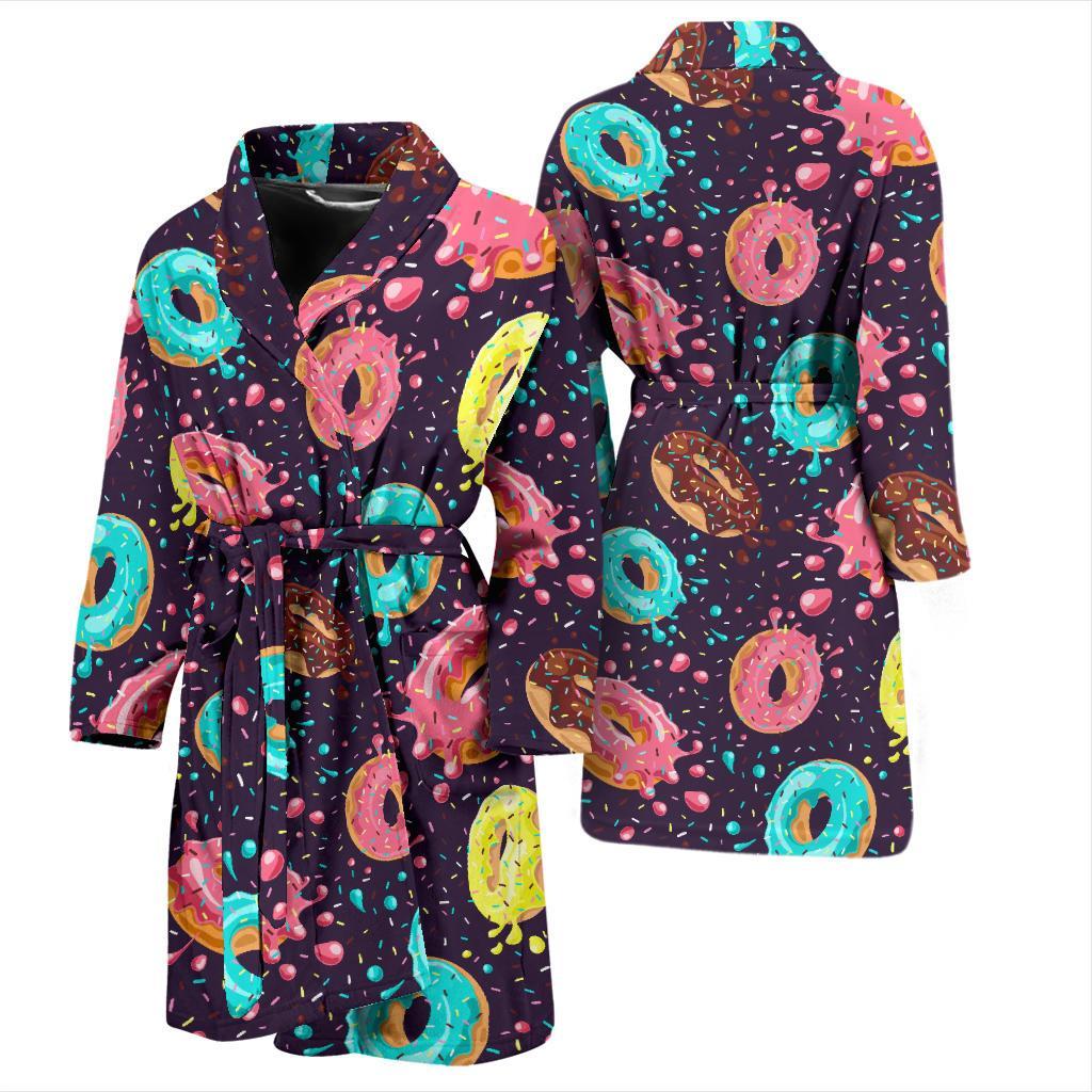 Blue Donut Pattern Print Men Long Robe-grizzshop