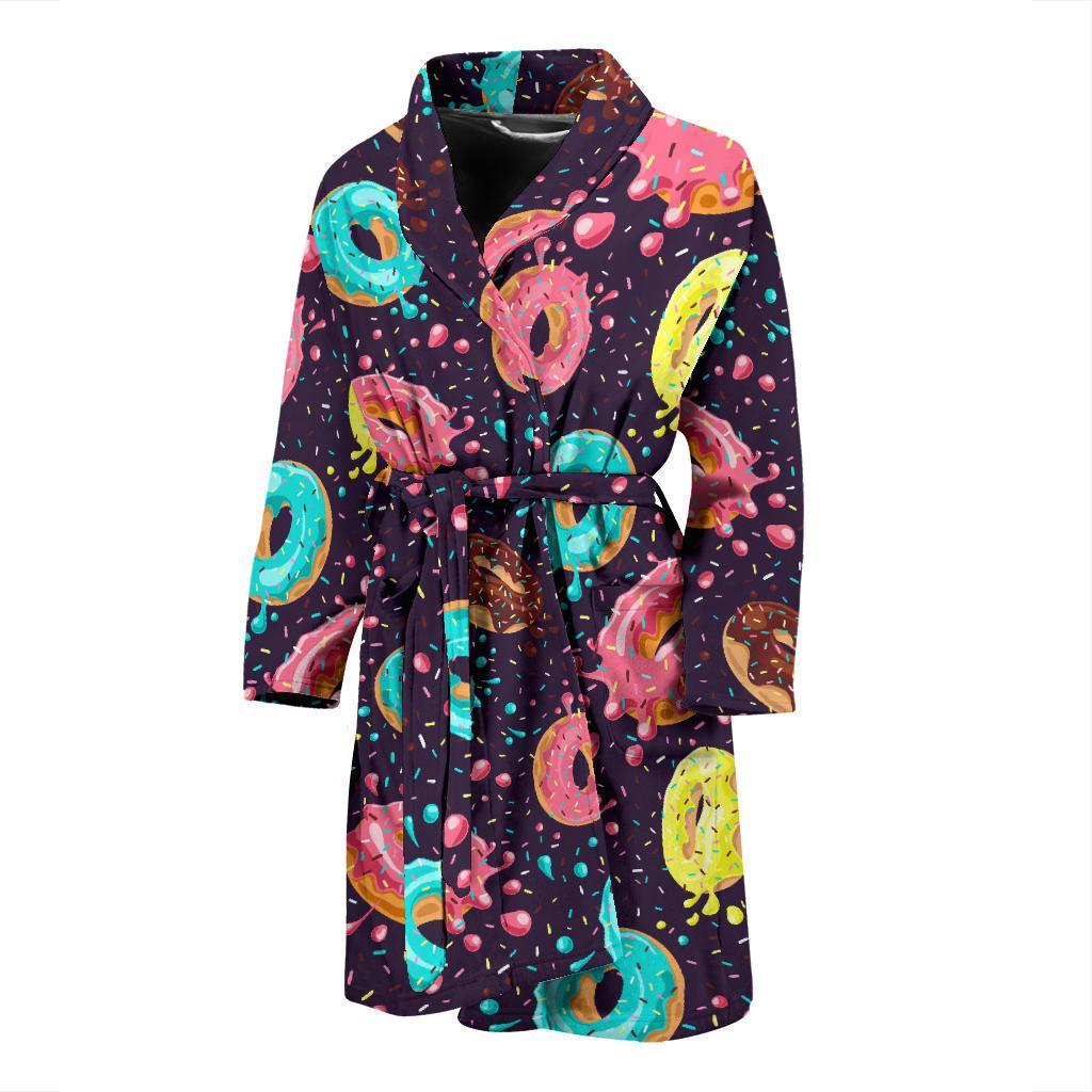 Blue Donut Pattern Print Men Long Robe-grizzshop