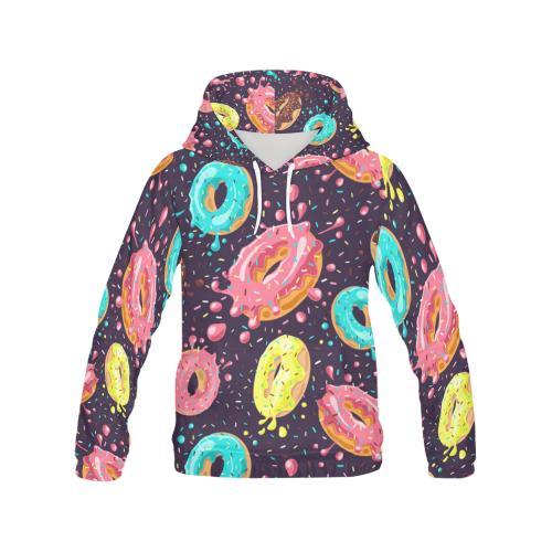 Blue Donut Pattern Print Men Pullover Hoodie-grizzshop