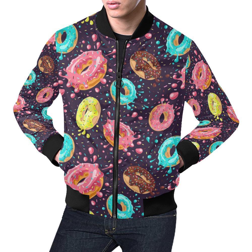 Blue Donut Pattern Print Men's Bomber Jacket-grizzshop