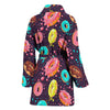 Blue Donut Pattern Print Women Long Robe-grizzshop