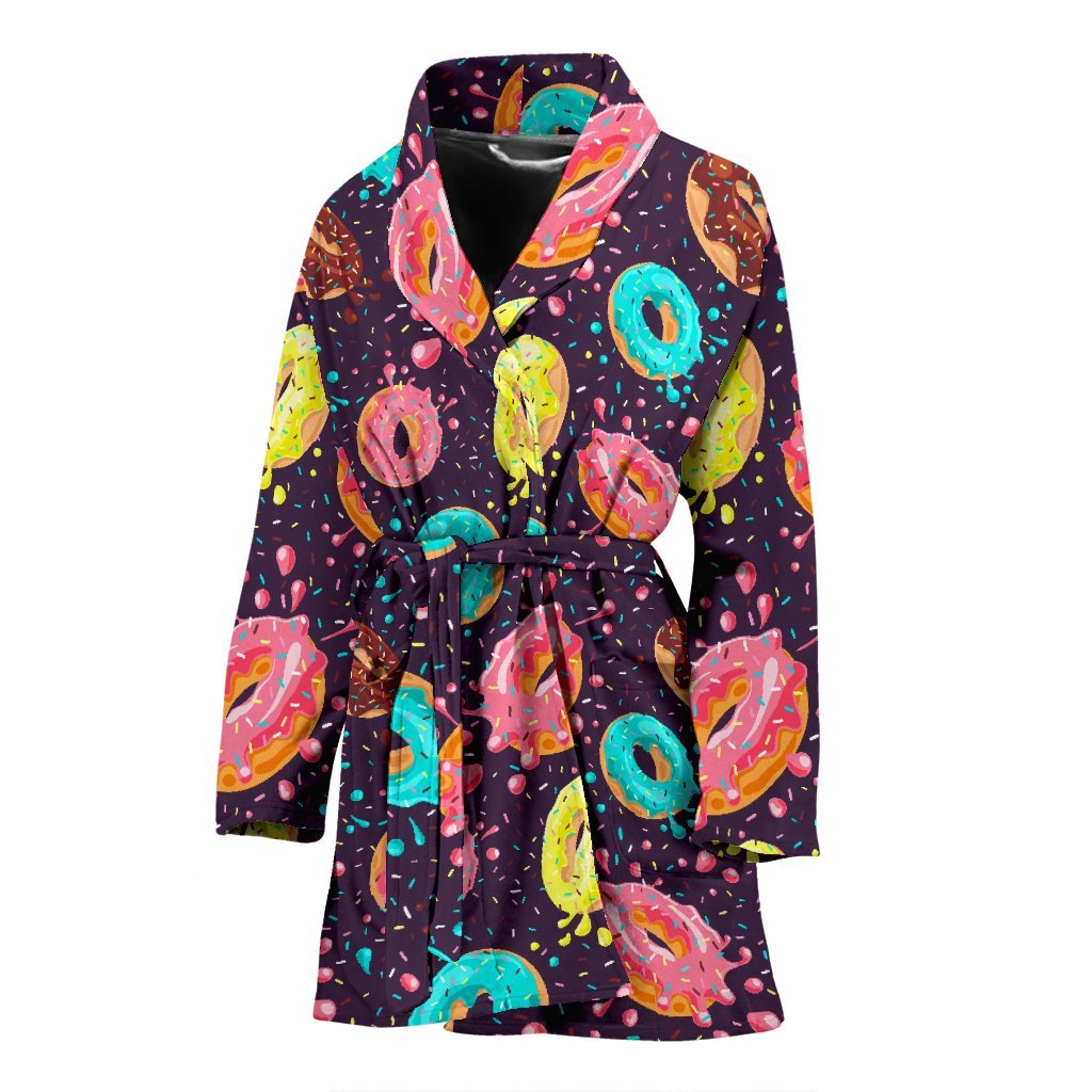 Blue Donut Pattern Print Women Long Robe-grizzshop