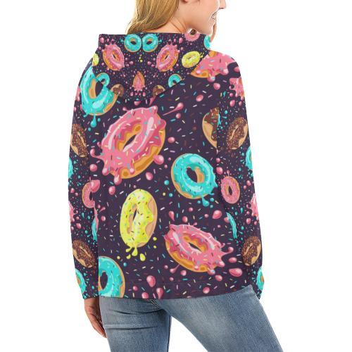 Blue Donut Pattern Print Women Pullover Hoodie-grizzshop