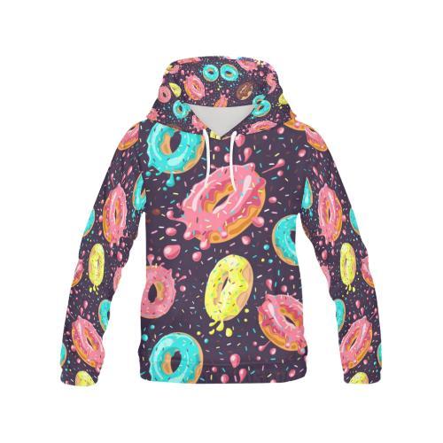 Blue Donut Pattern Print Women Pullover Hoodie-grizzshop