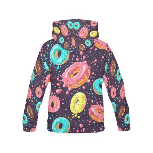 Blue Donut Pattern Print Women Pullover Hoodie-grizzshop