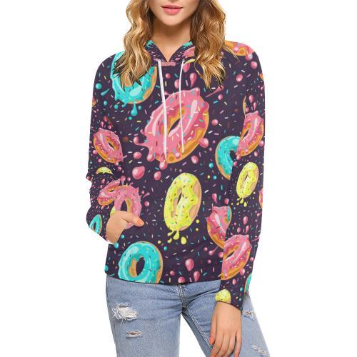 Blue Donut Pattern Print Women Pullover Hoodie-grizzshop