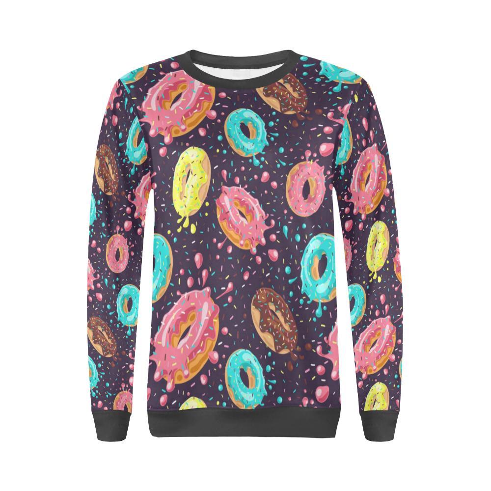 Blue Donut Pattern Print Women's Sweatshirt-grizzshop