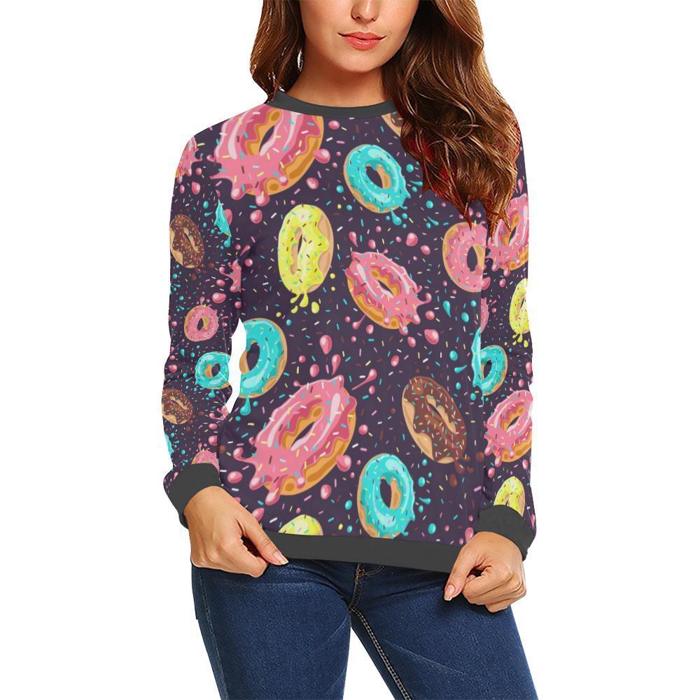 Blue Donut Pattern Print Women's Sweatshirt-grizzshop