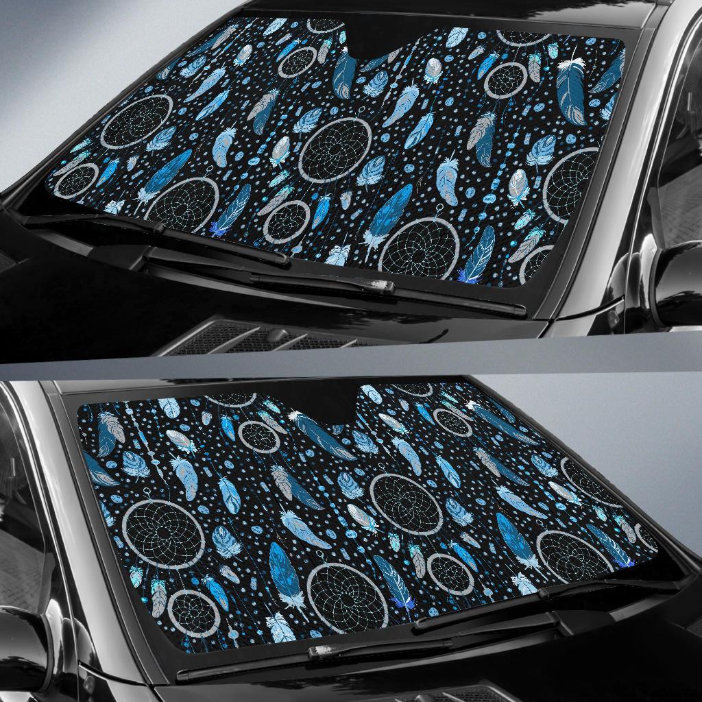 Blue Dream Catcher Feather Car Sun Shade-grizzshop