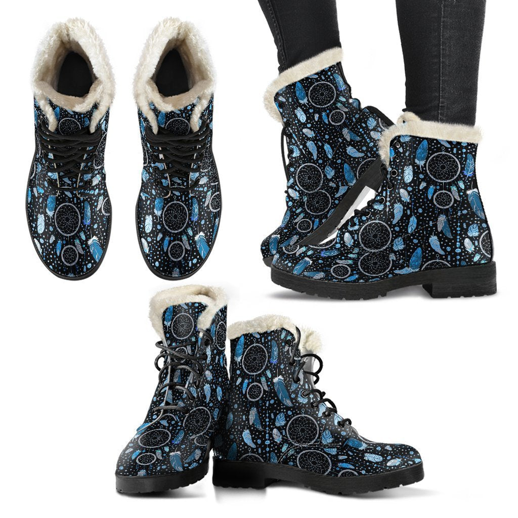 Blue Dream Catcher Feather Pattern Print Comfy Winter Boots-grizzshop