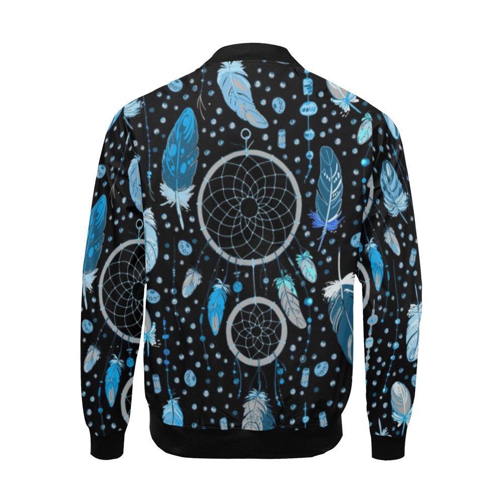 Blue Dream Catcher Feather Pattern Print Men's Bomber Jacket-grizzshop