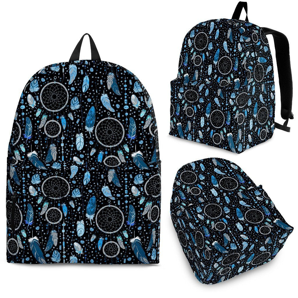 Blue Dream Catcher Feather Pattern Print Premium Backpack-grizzshop