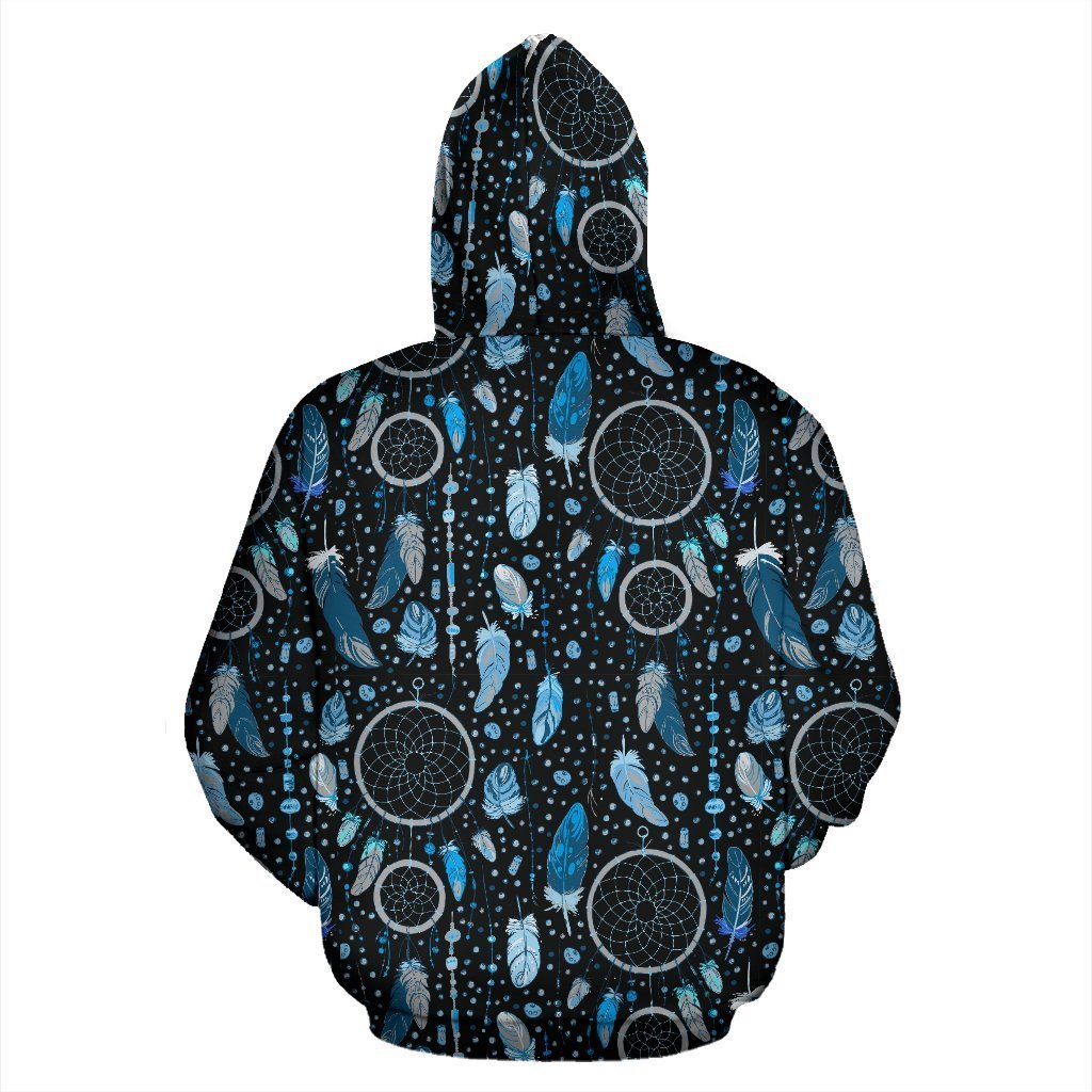 Blue Dream Catcher Feather Pattern Print Women Men Pullover Hoodie-grizzshop