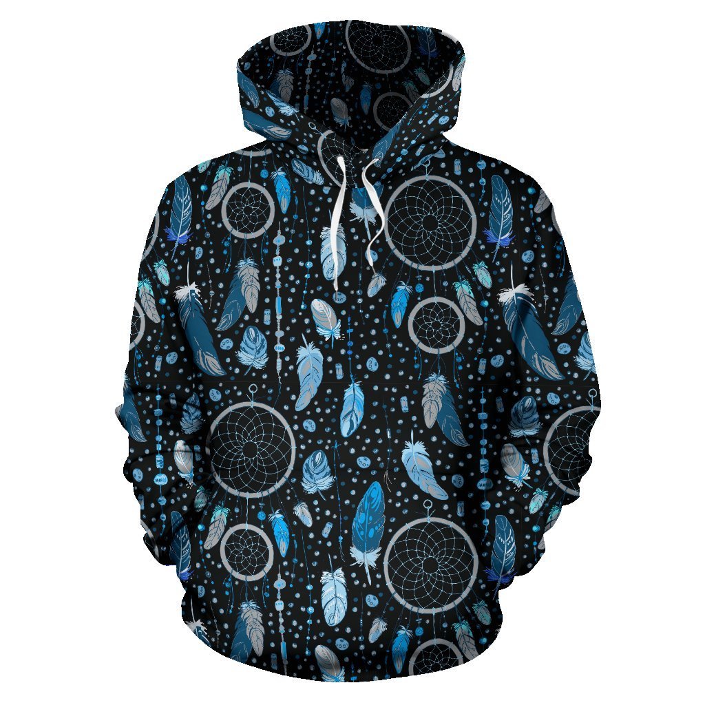 Blue Dream Catcher Feather Pattern Print Women Men Pullover Hoodie-grizzshop