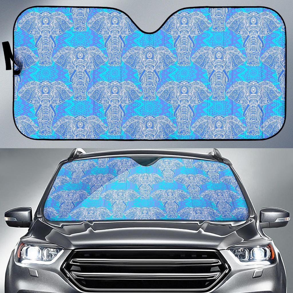 Blue Elephant Mandala Print Car Sun Shade-grizzshop