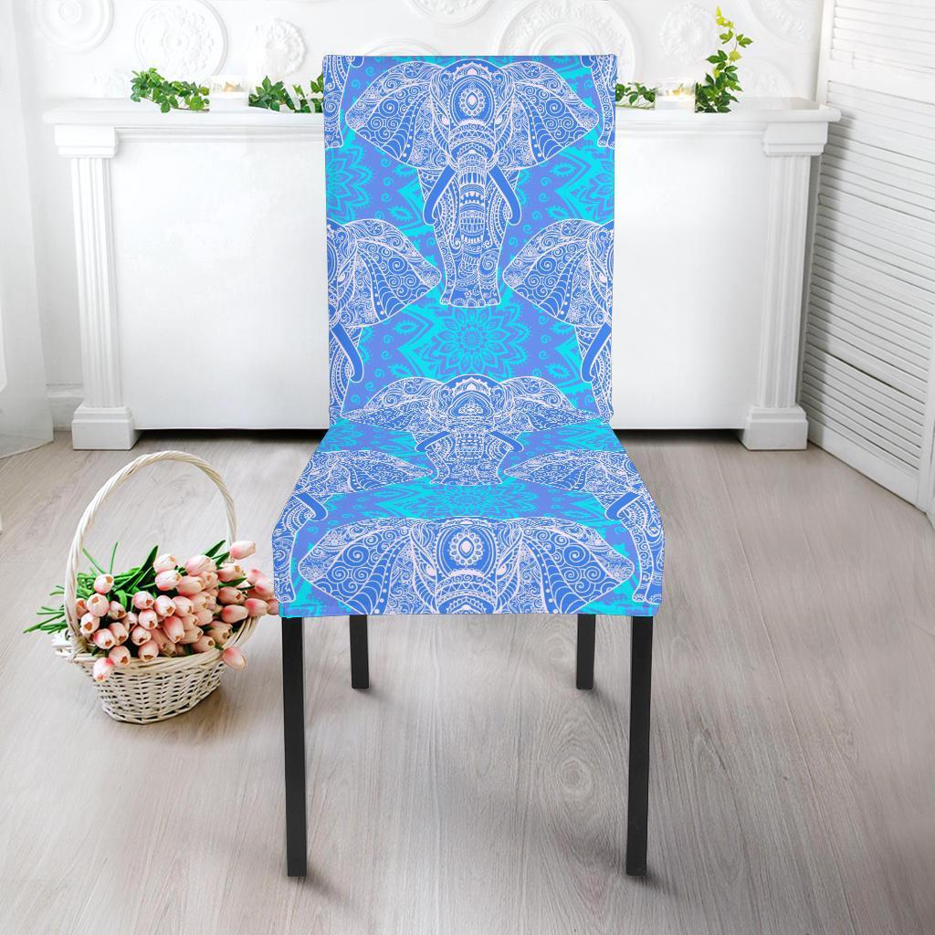 Blue Elephant Mandala Print Chair Cover-grizzshop