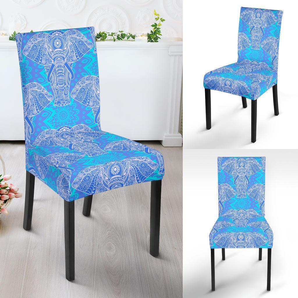 Blue Elephant Mandala Print Chair Cover-grizzshop