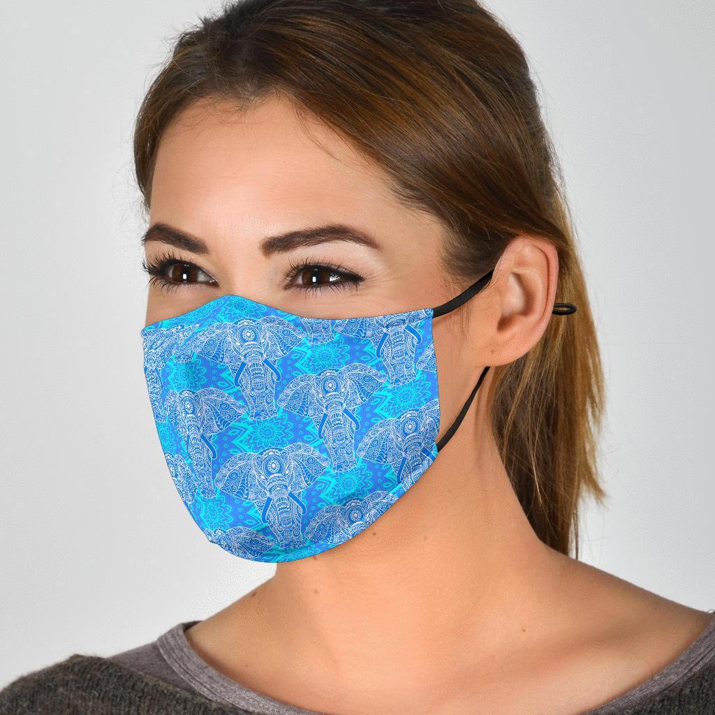 Blue Elephant Mandala Print Face Mask-grizzshop