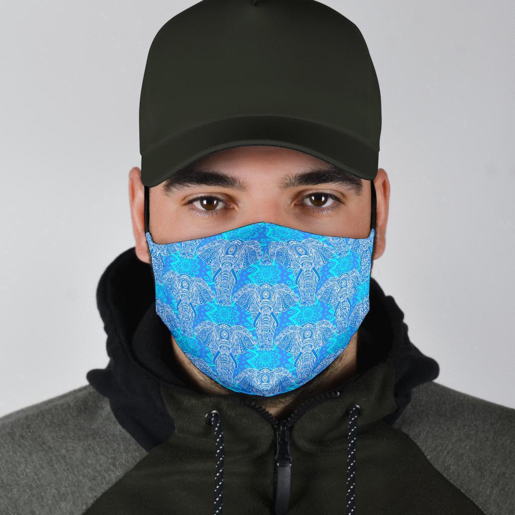 Blue Elephant Mandala Print Face Mask-grizzshop