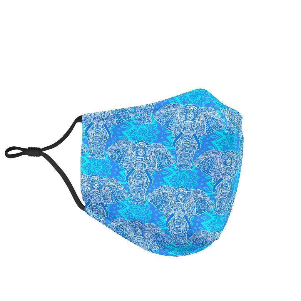 Blue Elephant Mandala Print Face Mask-grizzshop