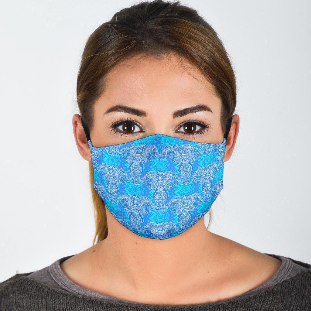 Blue Elephant Mandala Print Face Mask-grizzshop