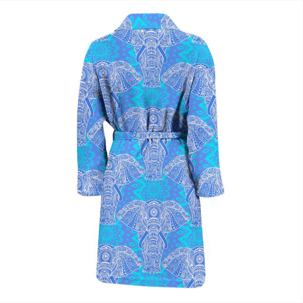 Blue Elephant Mandala Print Men Long Robe-grizzshop